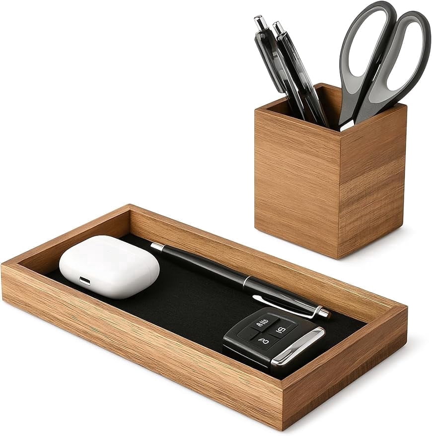 Wooden Desk Tray and Pen Holder Set, Felt-Lined, 8.6 x 4.9 Inches - Image 2
