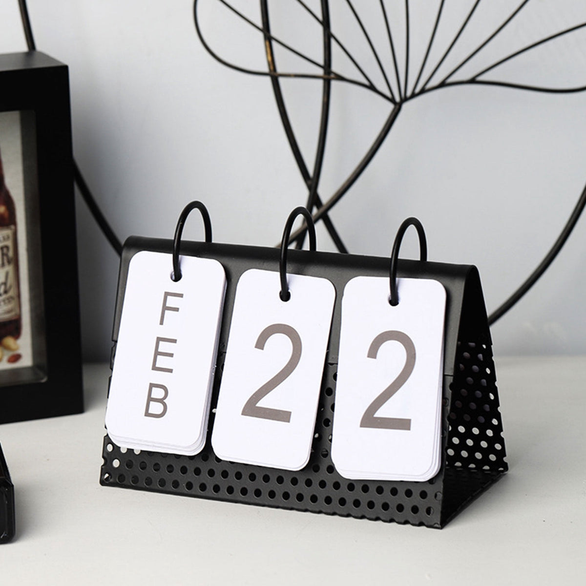 Metal Perpetual Flip Calendar for a Desk, Black Frame with White Cards - Image 5