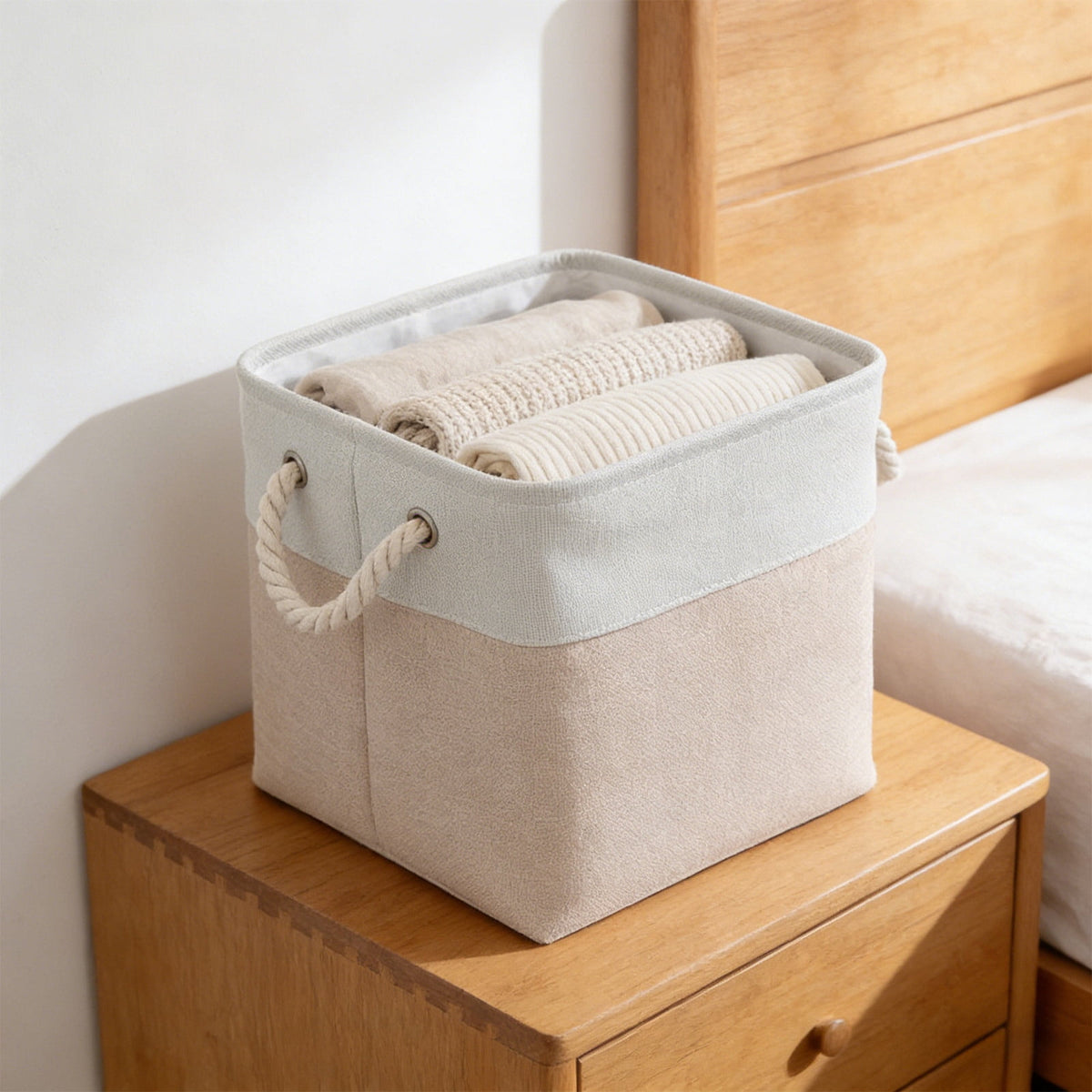 Foldable Linen-Look Storage Cube with Carry Handles, 12 x 12 x 12 Inches - Image 4