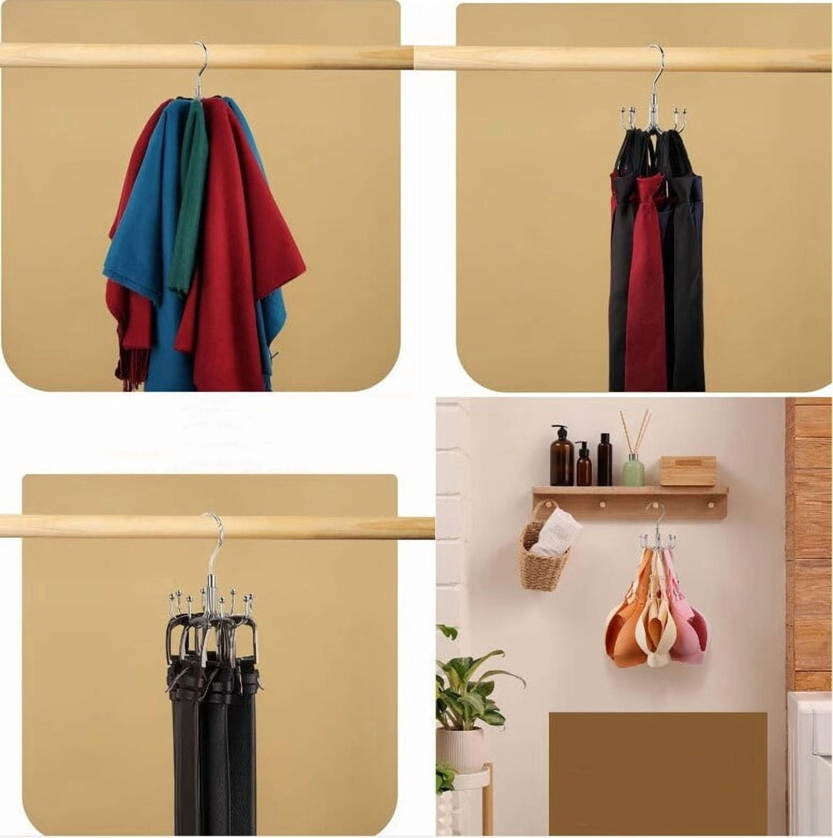 Rotating Closet Belt Hanger with Eight Hooks, Holds Up to 24 Belts - Image 3