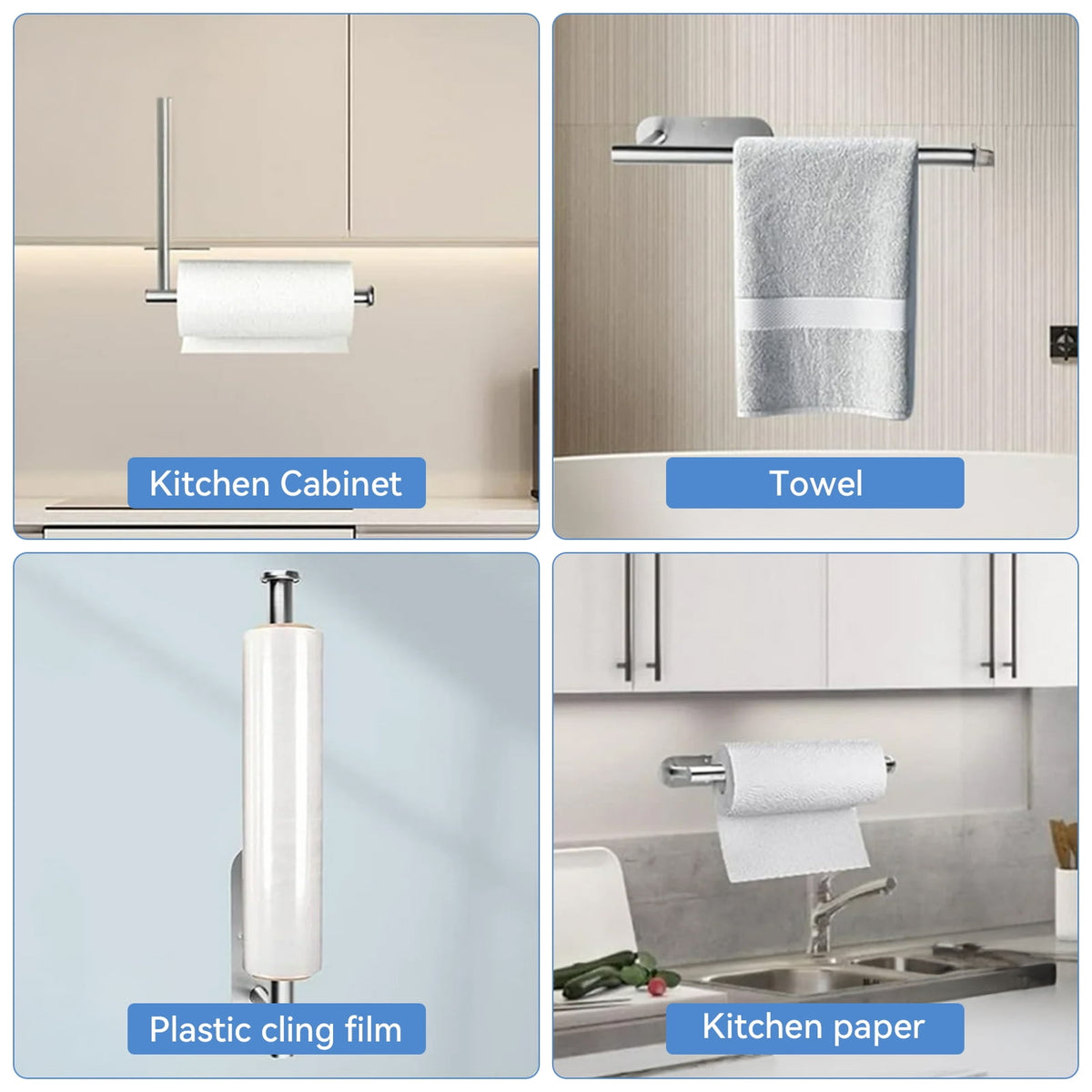 Stainless Steel Paper Towel Holder, Adhesive or Drill Mounted, Silver - Image 3