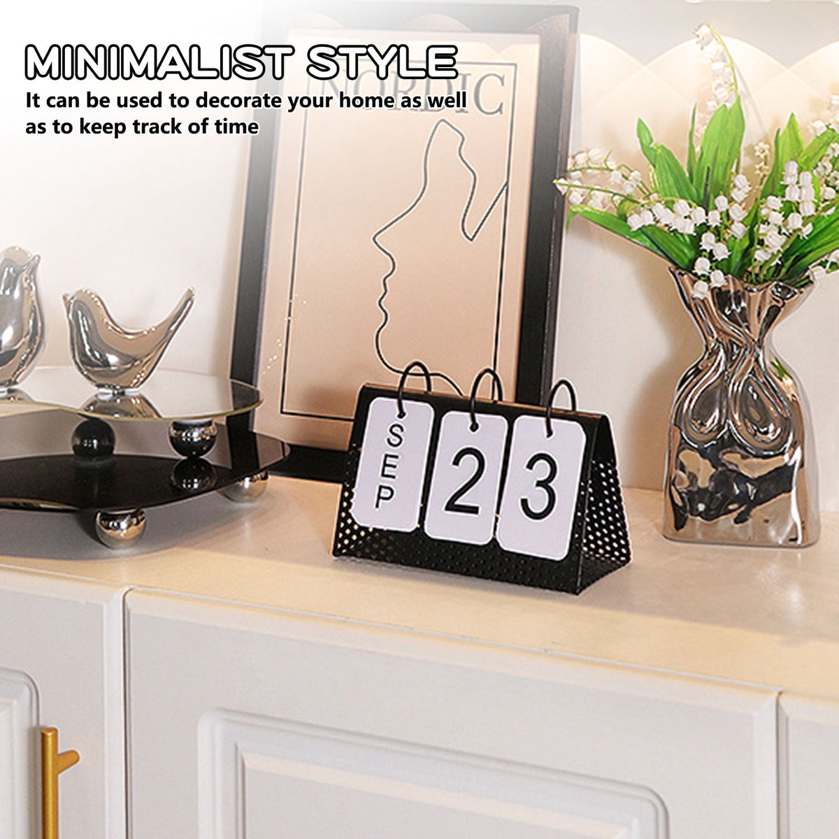 Metal Perpetual Flip Calendar for a Desk, Black Frame with White Cards - Image 6