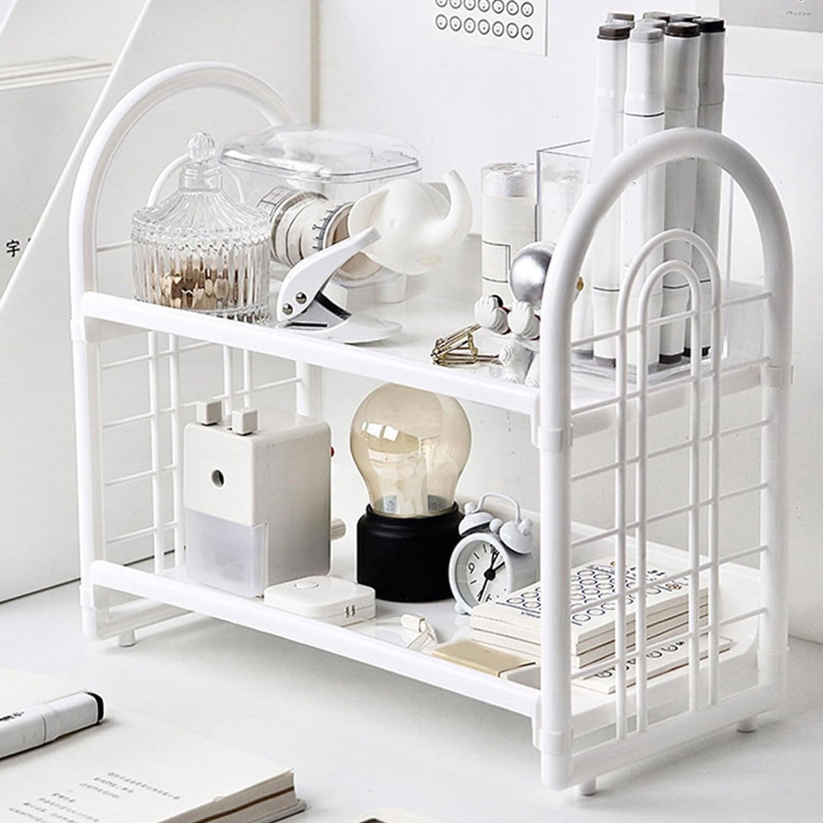 Two-Tier Plastic Desktop Shelf for Books, Files and Stationery - Image 5
