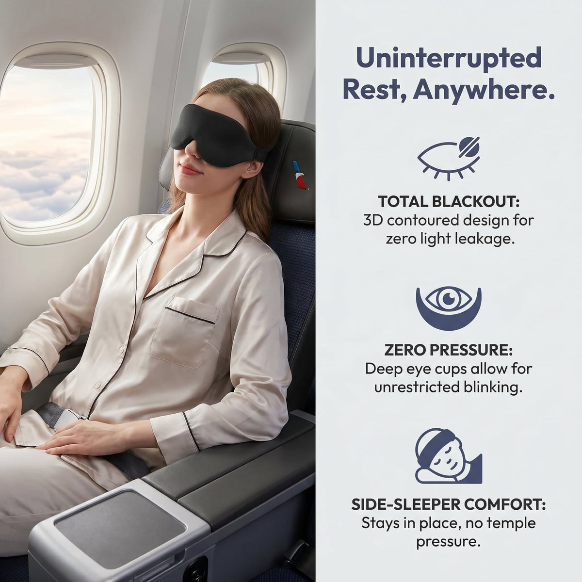 Contoured 3D Sleep Mask for Side Sleepers, Full Blackout, Black - Image 4