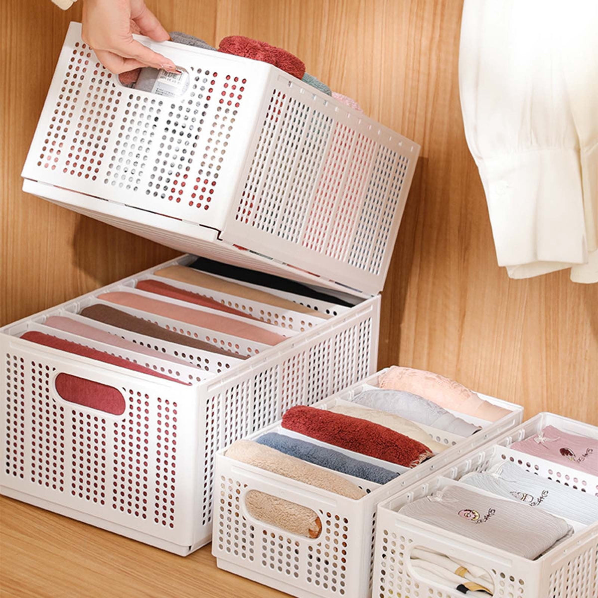 Stackable Drawer Box with Lid and Removable Partition for Folded Clothes - Image 3