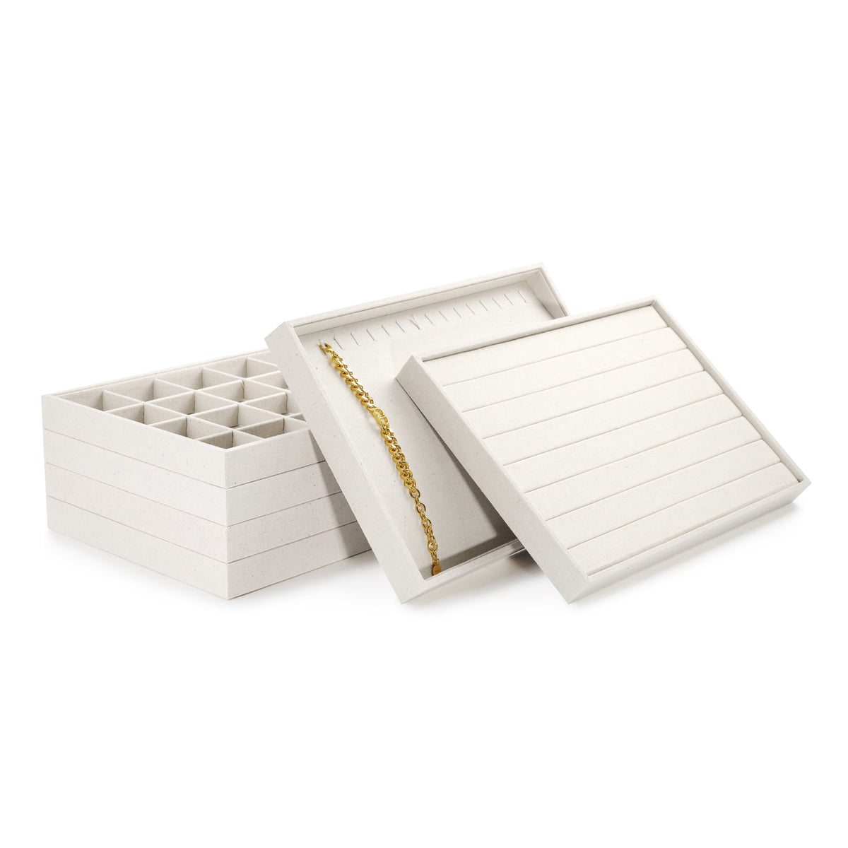 Linen-Covered Ring and Earring Tray for Drawers, 13.8 x 9.4 Inches - Image 5