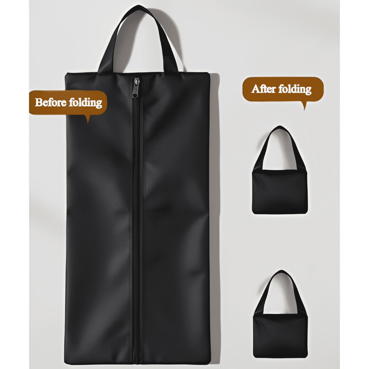 Waterproof Nylon Shoe Bags with Handle and Zipper, Set of Six, Black - Image 3