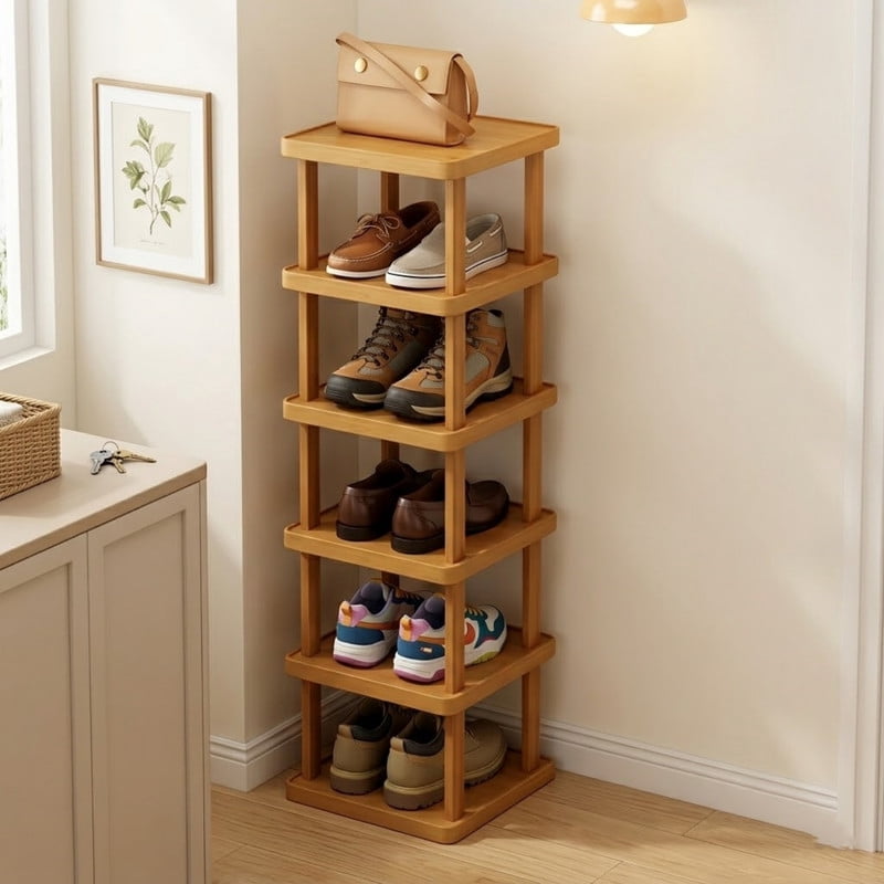 Six-Tier Bamboo Shoe Tower for Narrow Entryways and Closet Corners - Image 2
