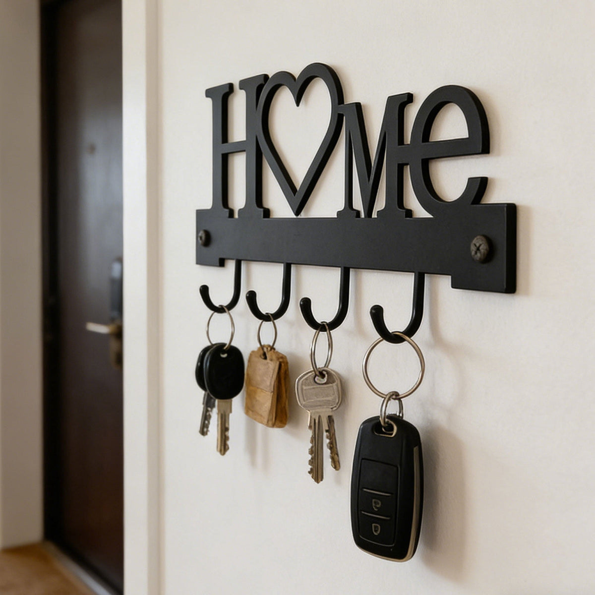 Wall-Mounted Iron Key Rack with Four Hooks, 6.89 x 3.23 Inches - Image 4
