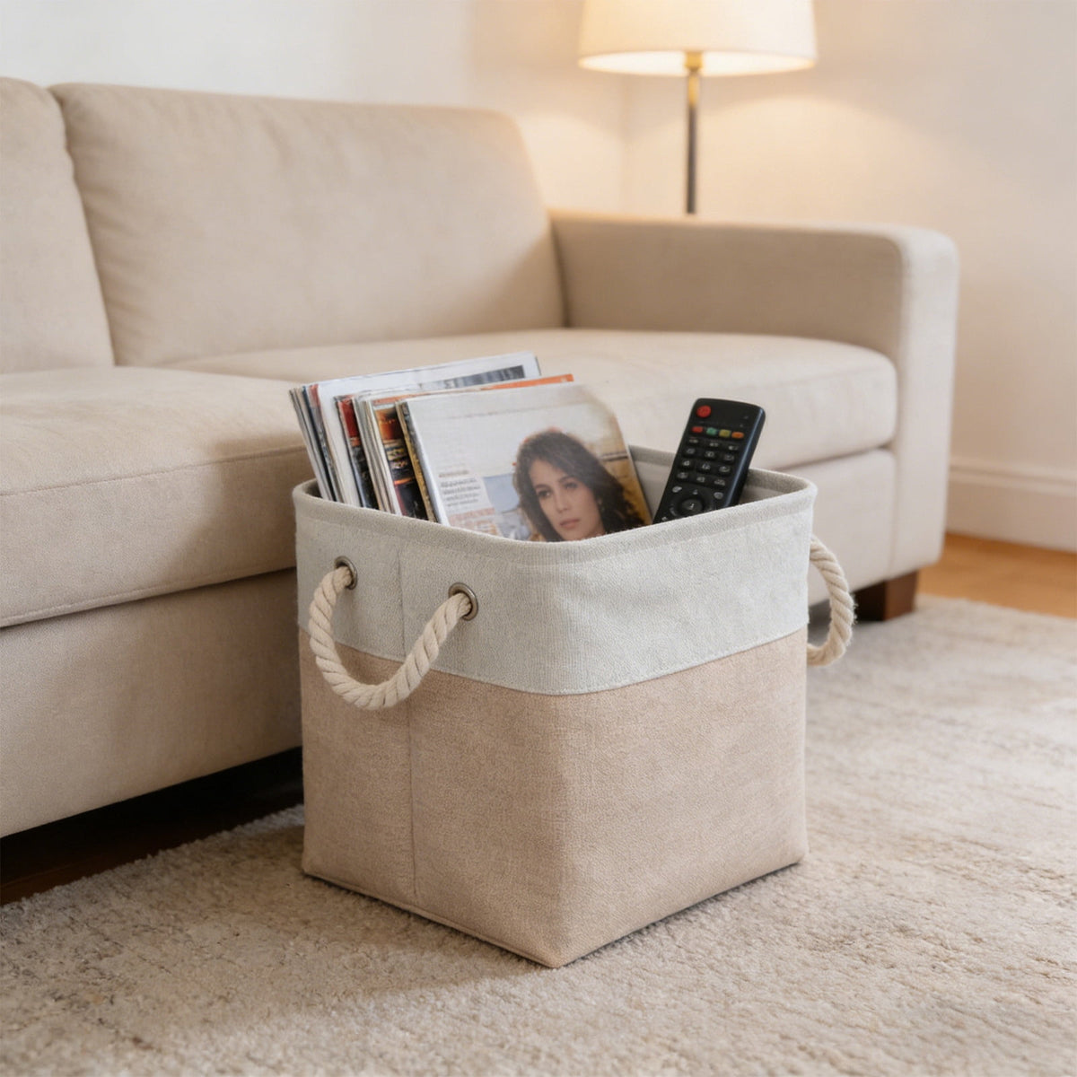 Foldable Linen-Look Storage Cube with Carry Handles, 12 x 12 x 12 Inches - Image 5