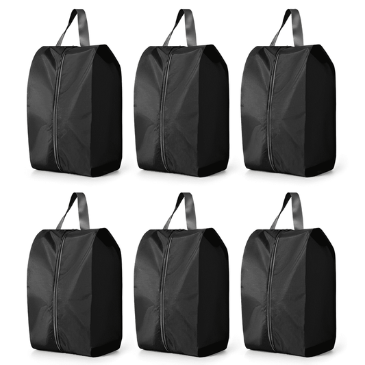Waterproof Nylon Shoe Bags with Handle and Zipper, Set of Six, Black