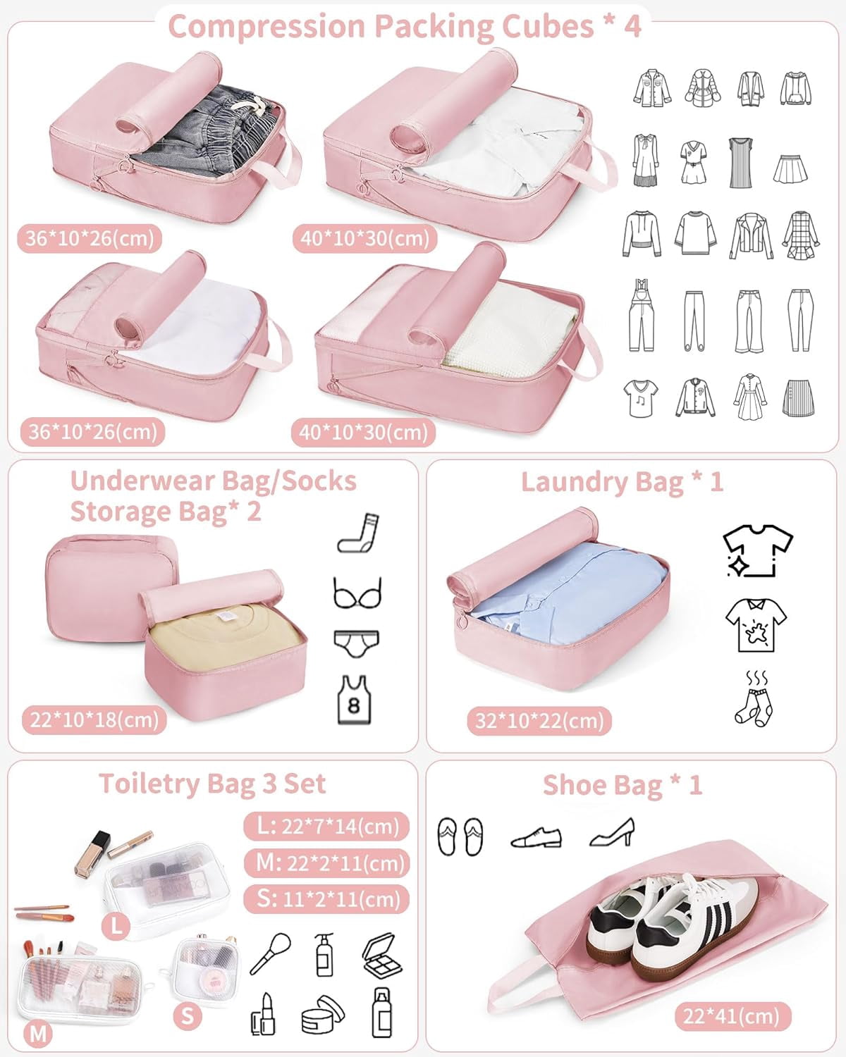 Compression Packing Cube Set, Eleven Pieces, for Suitcases and Carry-Ons - Image 2
